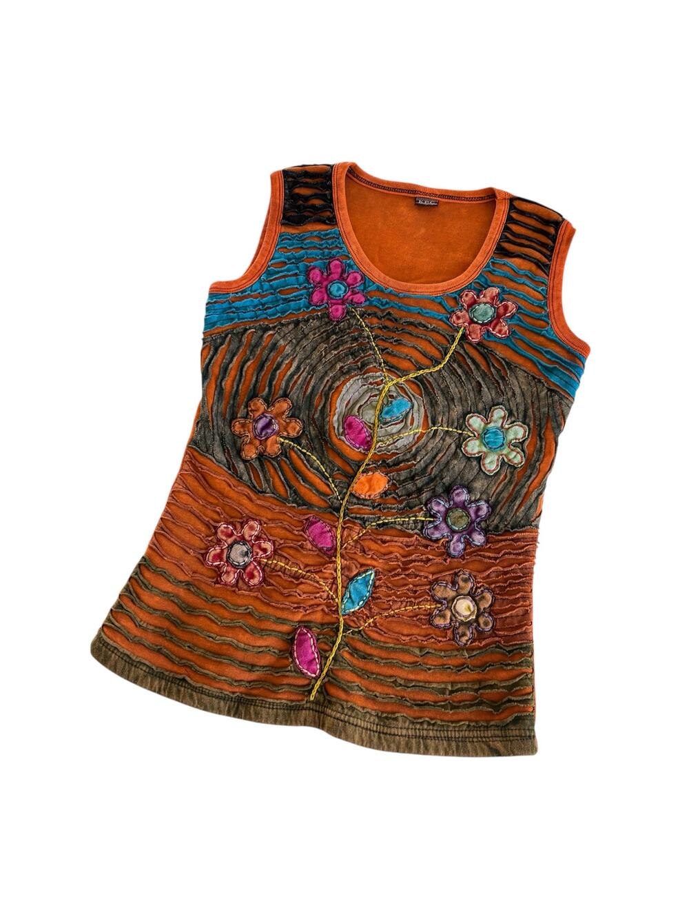 KPC Nepal Boho Hippie Artsy Embroidered Floral Tank Top Women’s Small Cotton